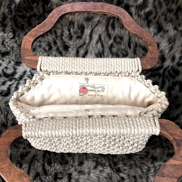 Vintage Handmade Macrame Tan Handbag - Picture 7 of 8